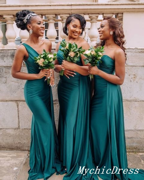 Roycebridal Cheap One Shoulder Green Bridesmaid Dresses Long Wedding Guest Dress