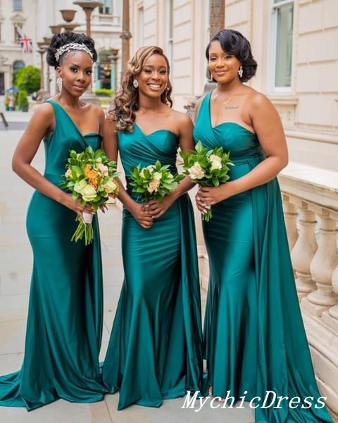 Roycebridal Cheap One Shoulder Green Bridesmaid Dresses Long Wedding Guest Dress