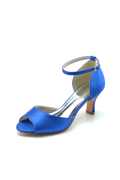 Peep Toe One-strap Buckle Chunky Heel Pumps