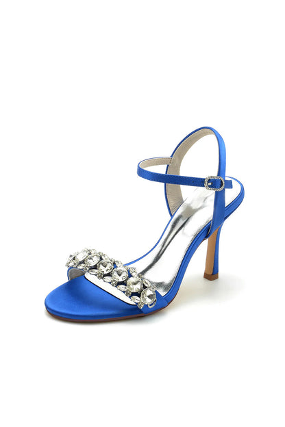 Simple Single Strap Open Toe Beaded Stiletto Sandals