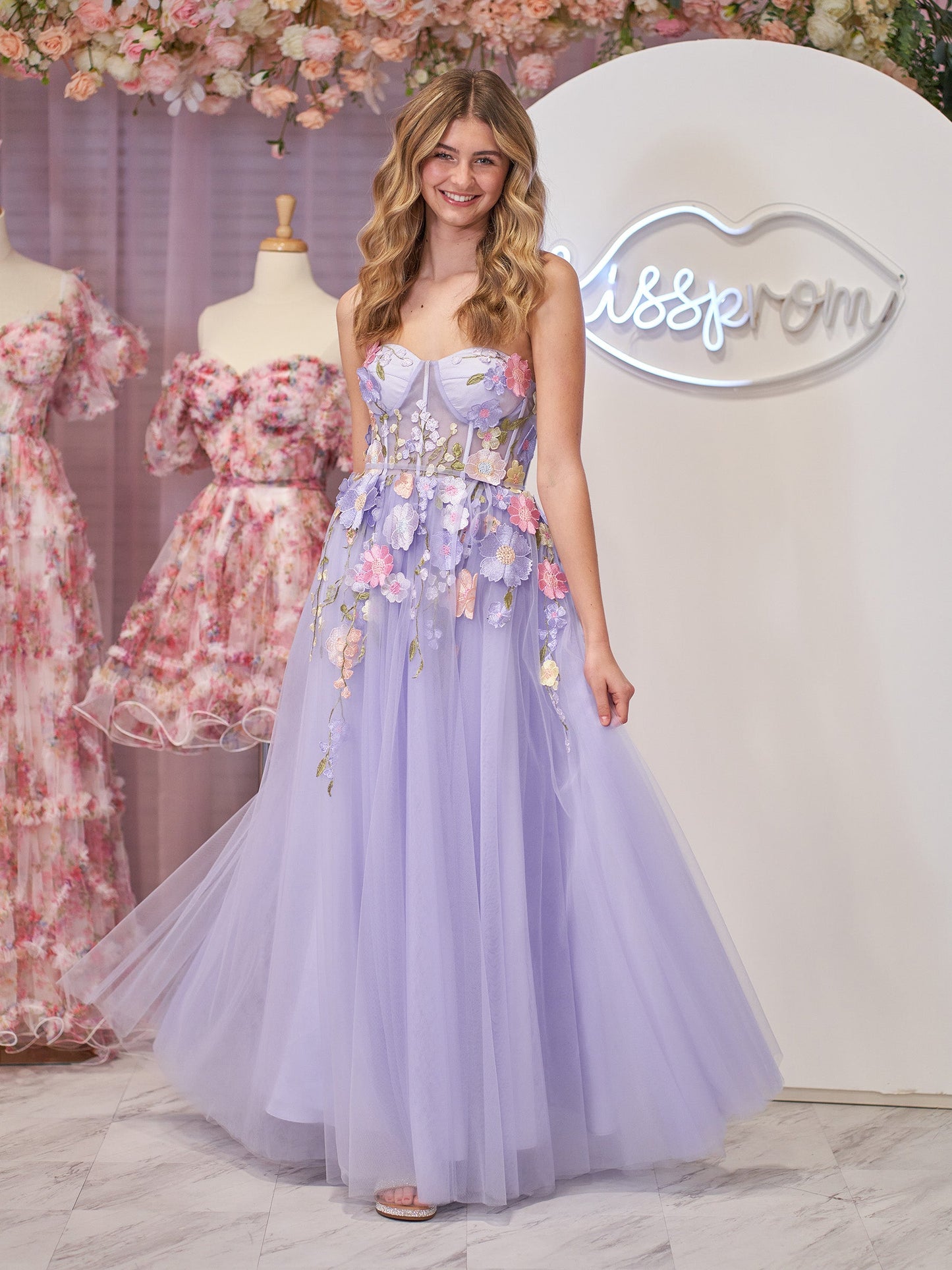 Hope | Lavender A-Line Strapless Tulle Homecoming Dress With 3D Flowers