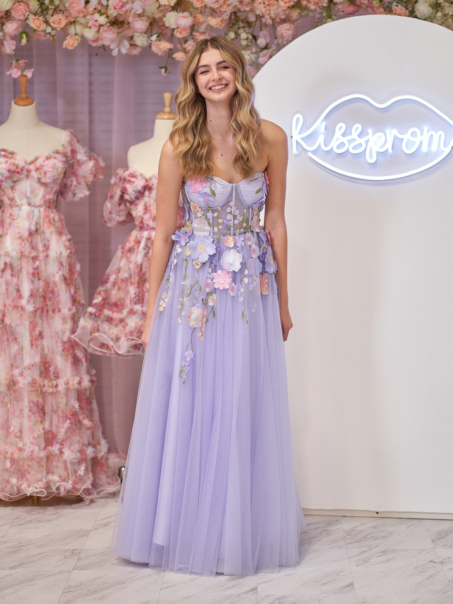 Hope | Lavender A-Line Strapless Tulle Homecoming Dress With 3D Flowers