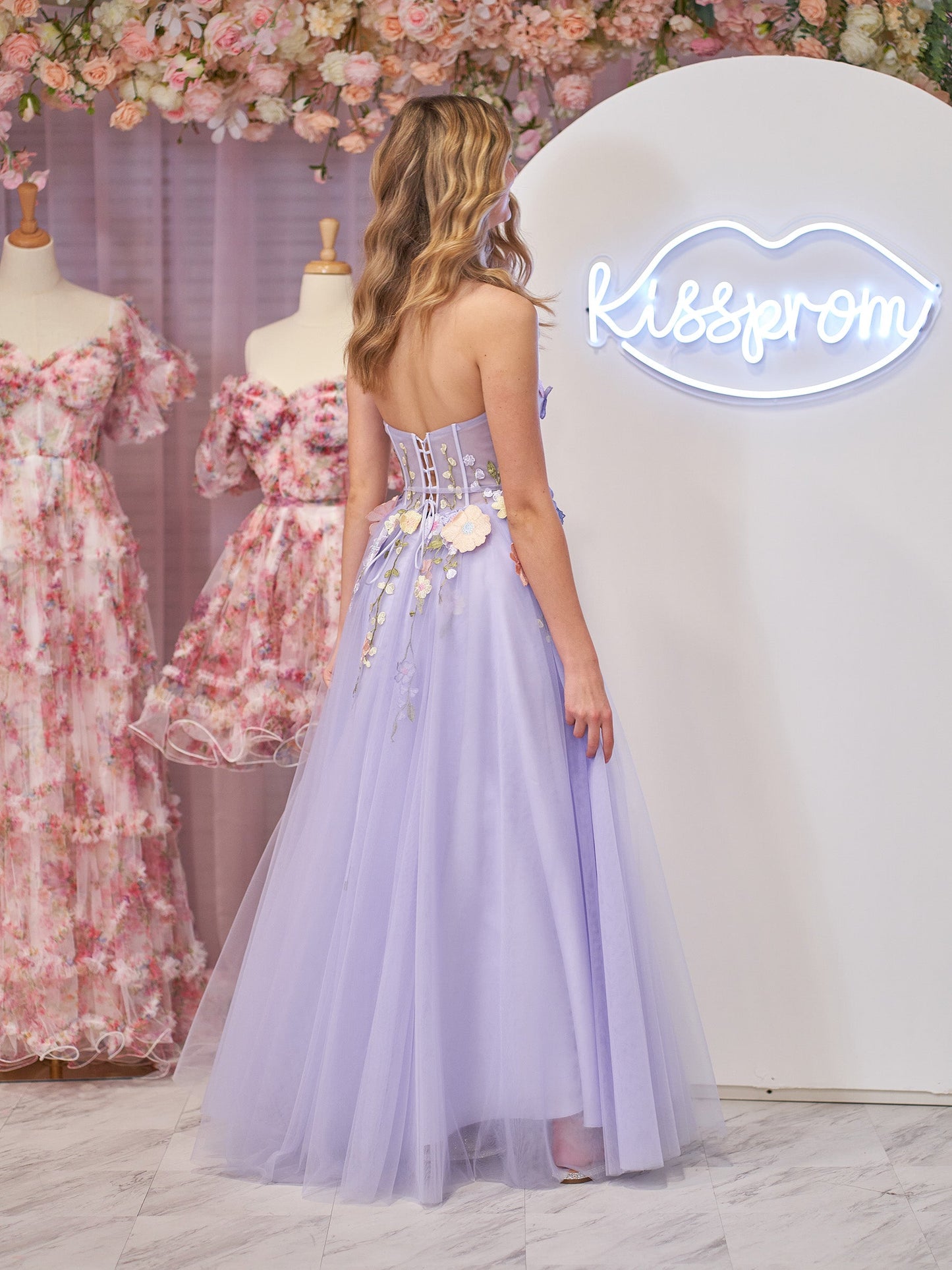 Hope | Lavender A-Line Strapless Tulle Homecoming Dress With 3D Flowers