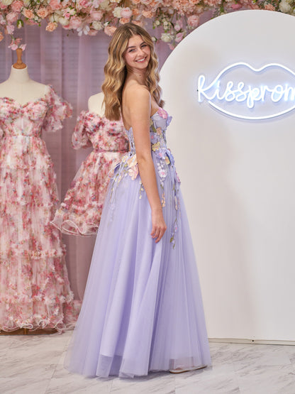 Hope | Lavender A-Line Strapless Tulle Homecoming Dress With 3D Flowers