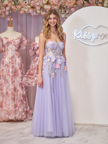 Hope |A-Line Strapless Tulle Homecoming Dress With 3D Flowers