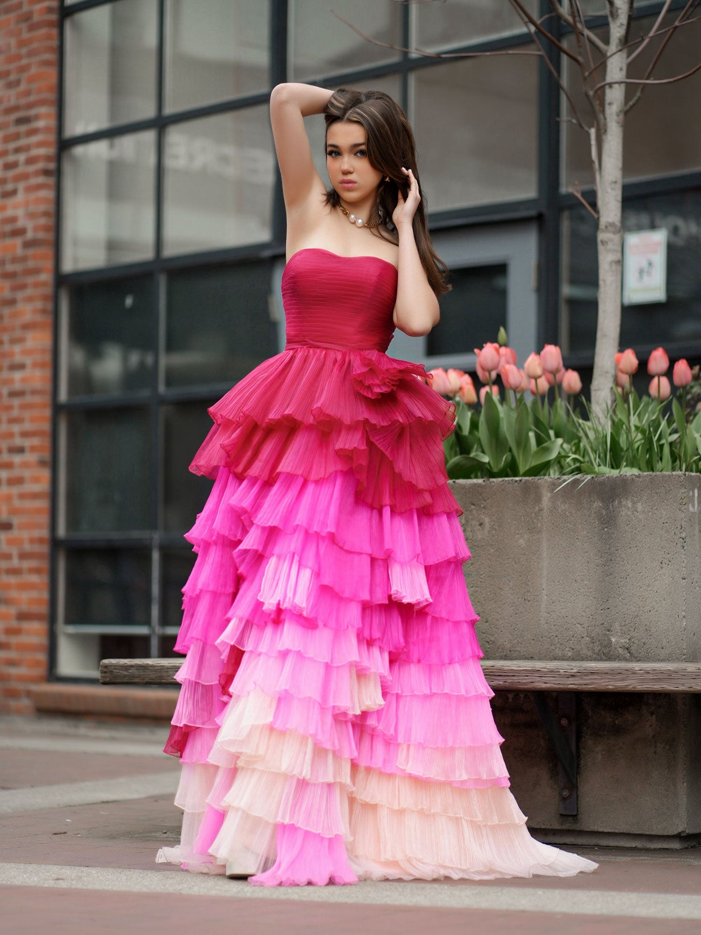 Roycebridal Xiomara | Sweetheart Pleated Bodice Long Prom Dress with Ruffles