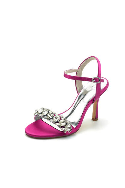 Simple Single Strap Open Toe Beaded Stiletto Sandals