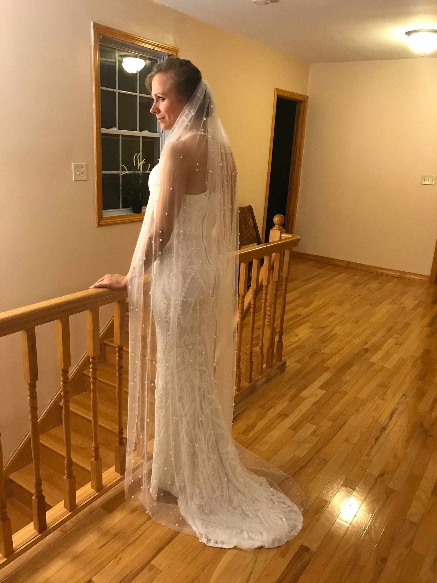 Roycebridal Vintage Lace Tulle Pearl Bridal Veil Wedding Veil