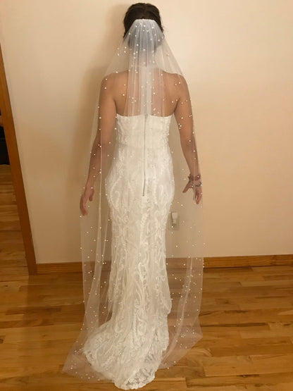 Roycebridal Vintage Lace Tulle Pearl Bridal Veil Wedding Veil