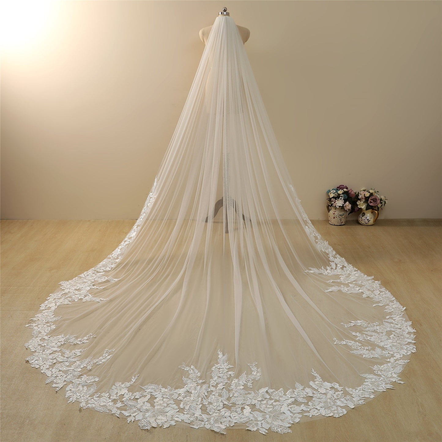 Roycebridal Vintage Lace Trim Transparent Wedding Veil Bridal Veil