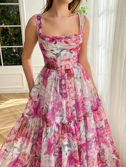 Roycebridal A Line Floral Pink Long Prom Dress