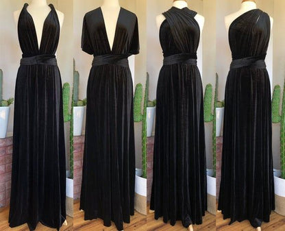 Roycebridal Infinity Black Velvet Bridesmaid Dresses Winter Floor Length Dress