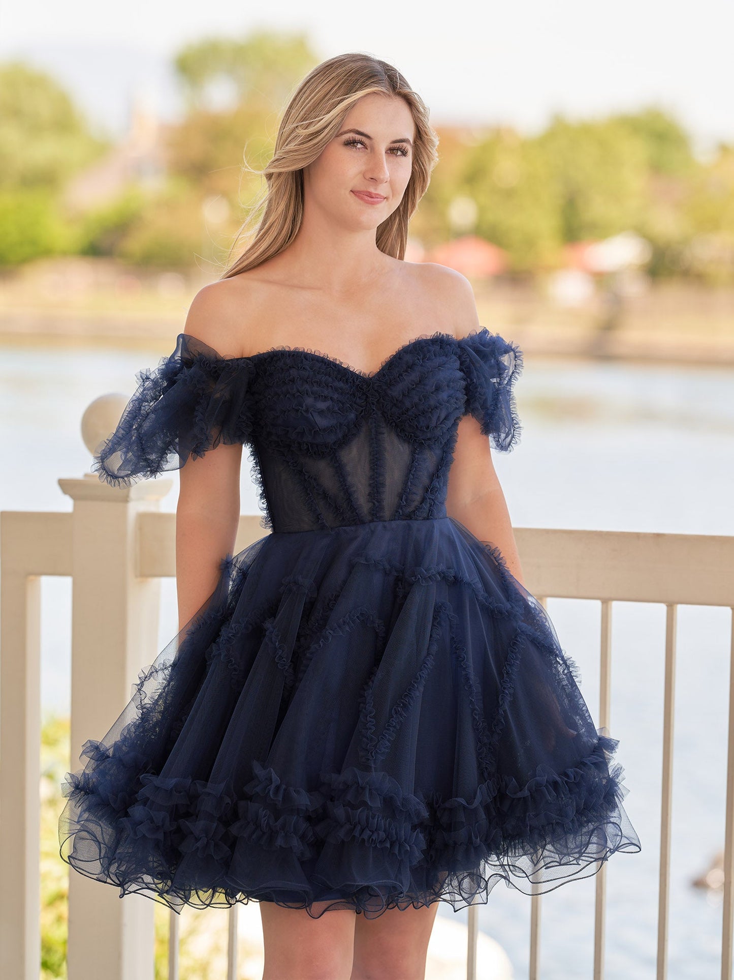 Naomi | A Line Sweetheart Puff Sleeves Short Homecoming Dress With Ruffles