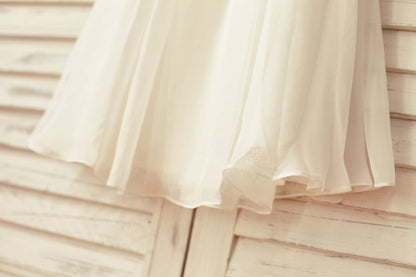 Ivory Chiffon Ruffle Cap Sleeves Flower Girl Dress