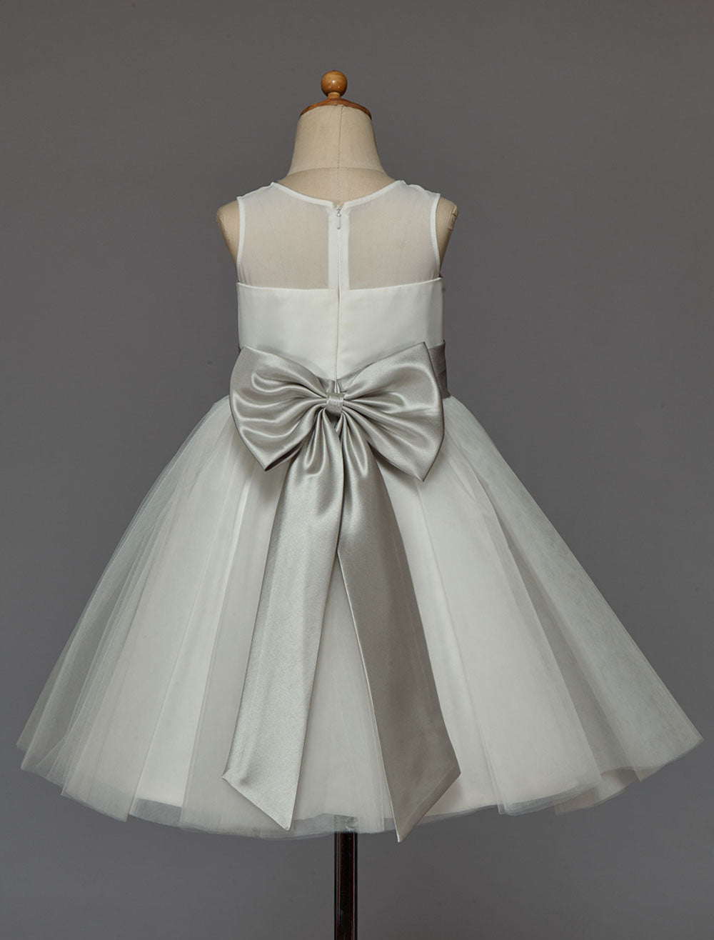 Ivory flower girl dress With Bow Sash Chiffon Satin-showprettydress