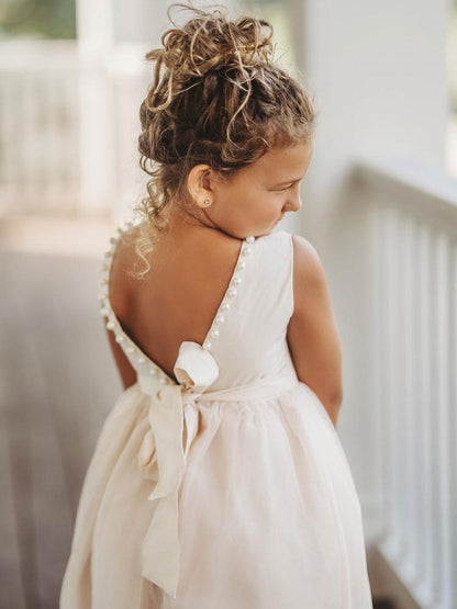 Ivory Jewel Neck Ankle-Length Butterfly Formal Kids Pageant flower girl dresses-showprettydress