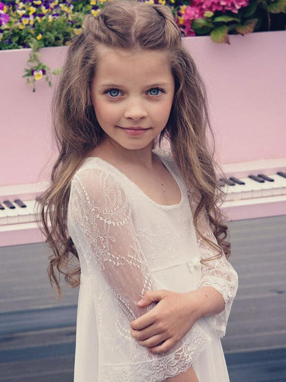 Ivory Jewel Neck Long Sleeves Lace Kids Party Dresses-showprettydress