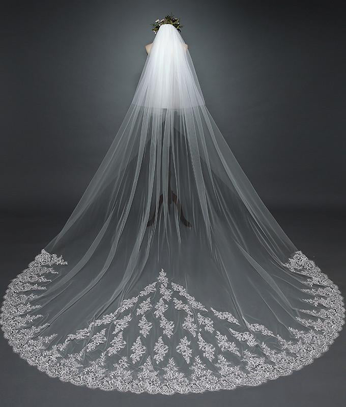 Roycebridal Ivory Lace Cathedral Veils with Blusher