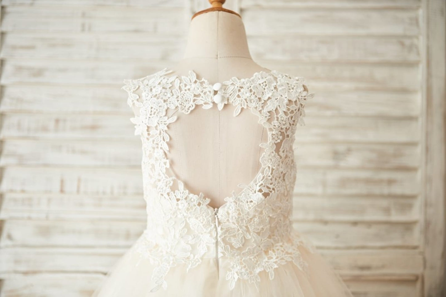 Ivory Lace Champagne Tulle Wedding Flower Girl Dress with 