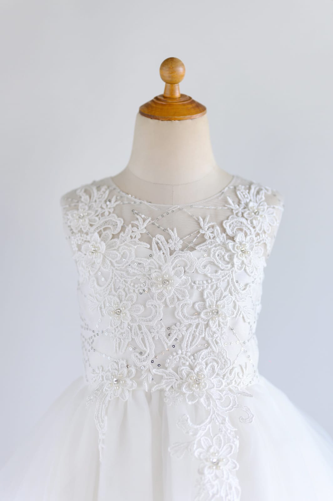 Ivory Lace Sequin Tulle Hi-low Wedding Flower Girl Dress