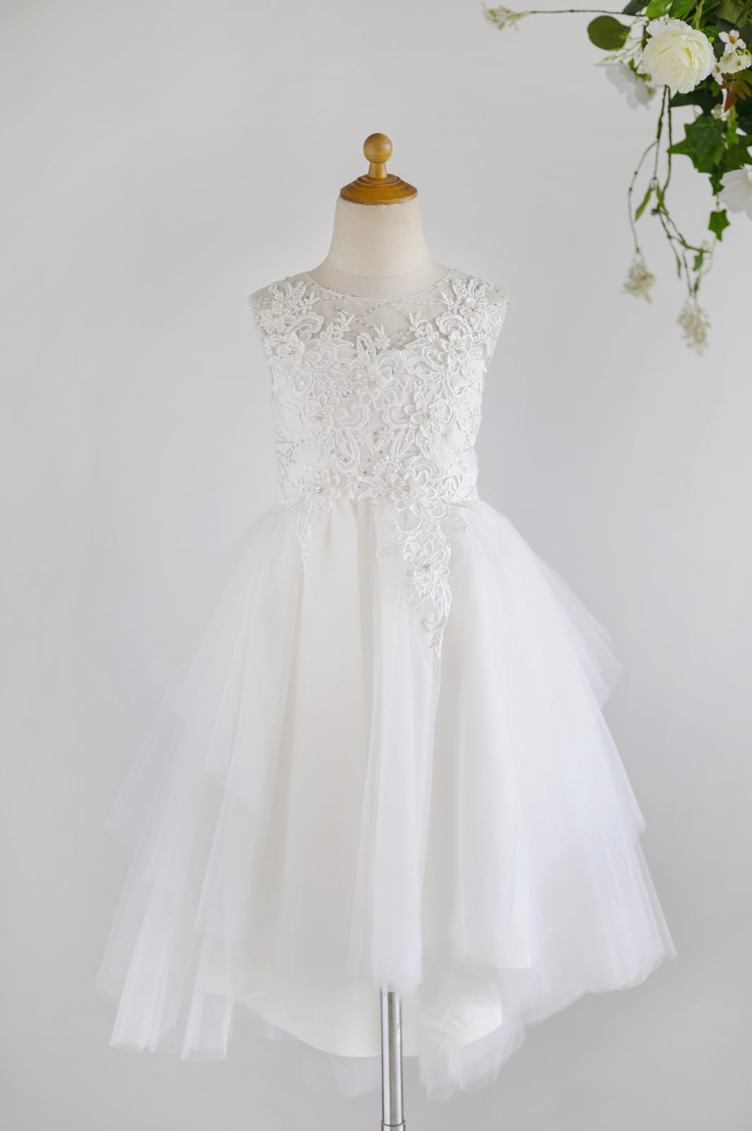 Ivory Lace Sequin Tulle Hi-low Wedding Flower Girl Dress