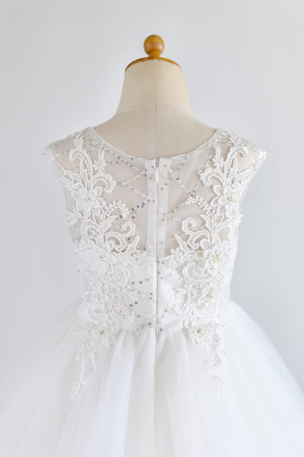 Ivory Lace Sequin Tulle Hi-low Wedding Flower Girl Dress