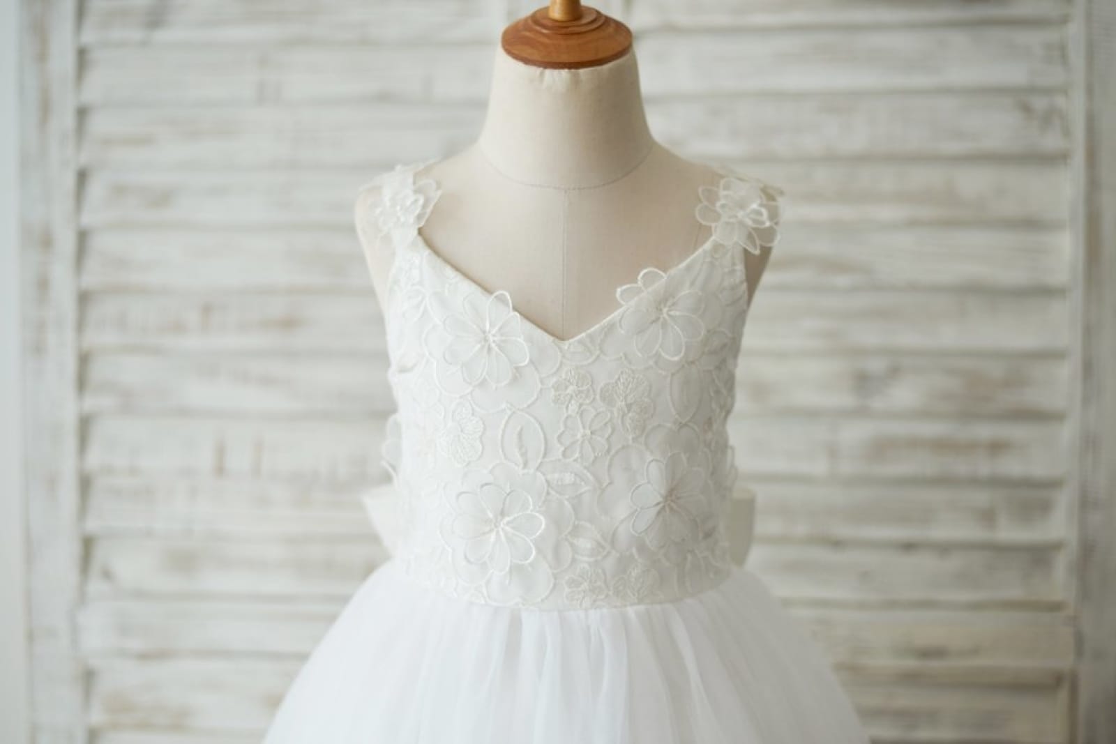 Ankle Length Ivory Lace Tulle 3D Flowers Wedding Flower Girl