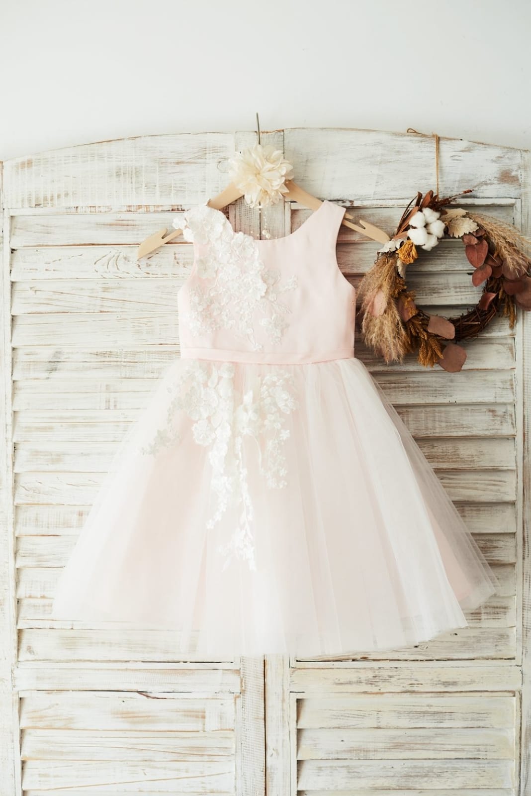 Ivory Lace Tulle Pink Satin Wedding Flower Girl Dress Junior