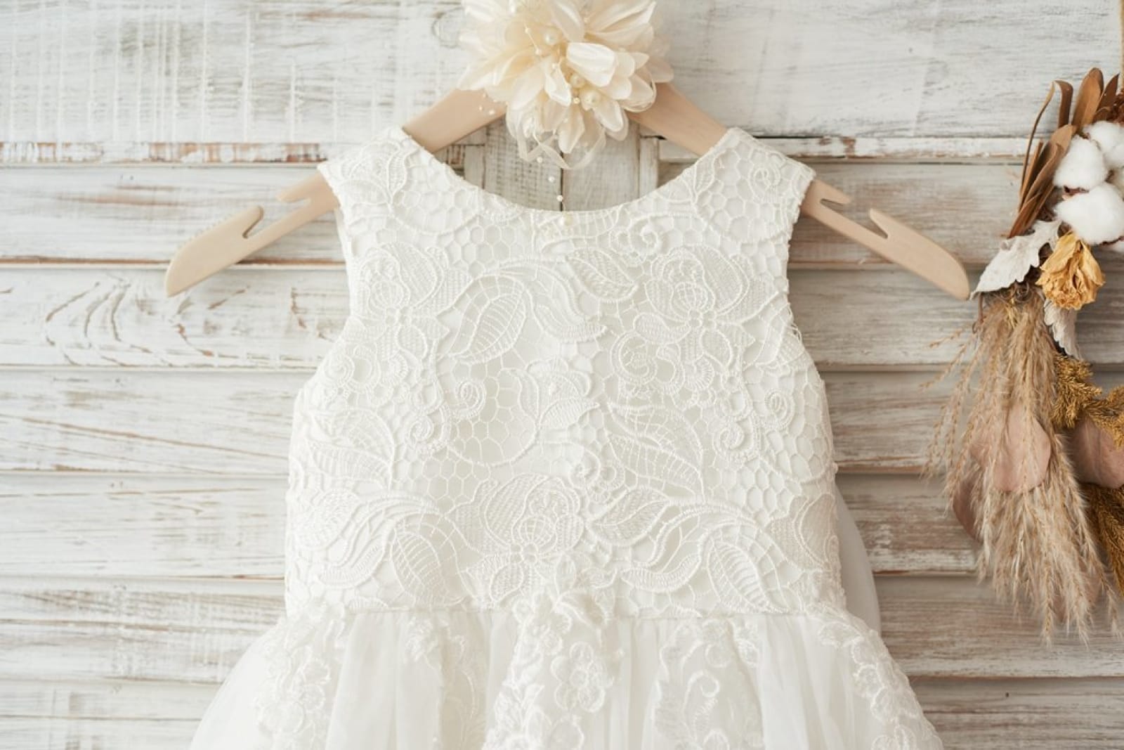 Ivory Lace Tulle Wedding Flower Girl Dress with Big Bow