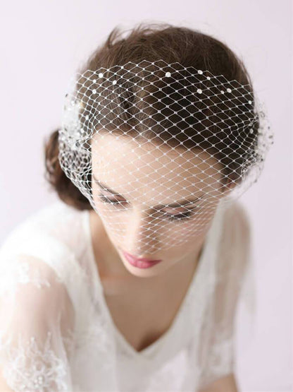 Roycebridal Ivory Mesh Birdcage Veils with Tiny Beads