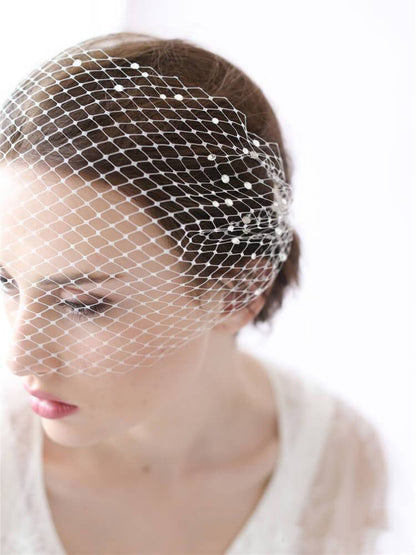 Roycebridal Ivory Mesh Birdcage Veils with Tiny Beads