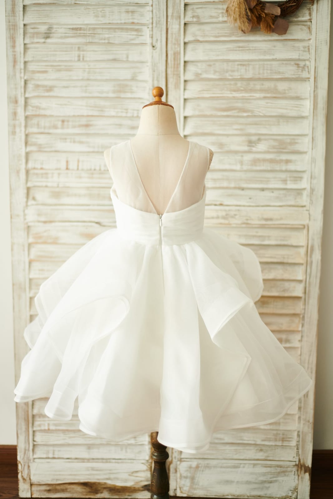 Ivory Organza V Back Wedding Flower Girl Dress