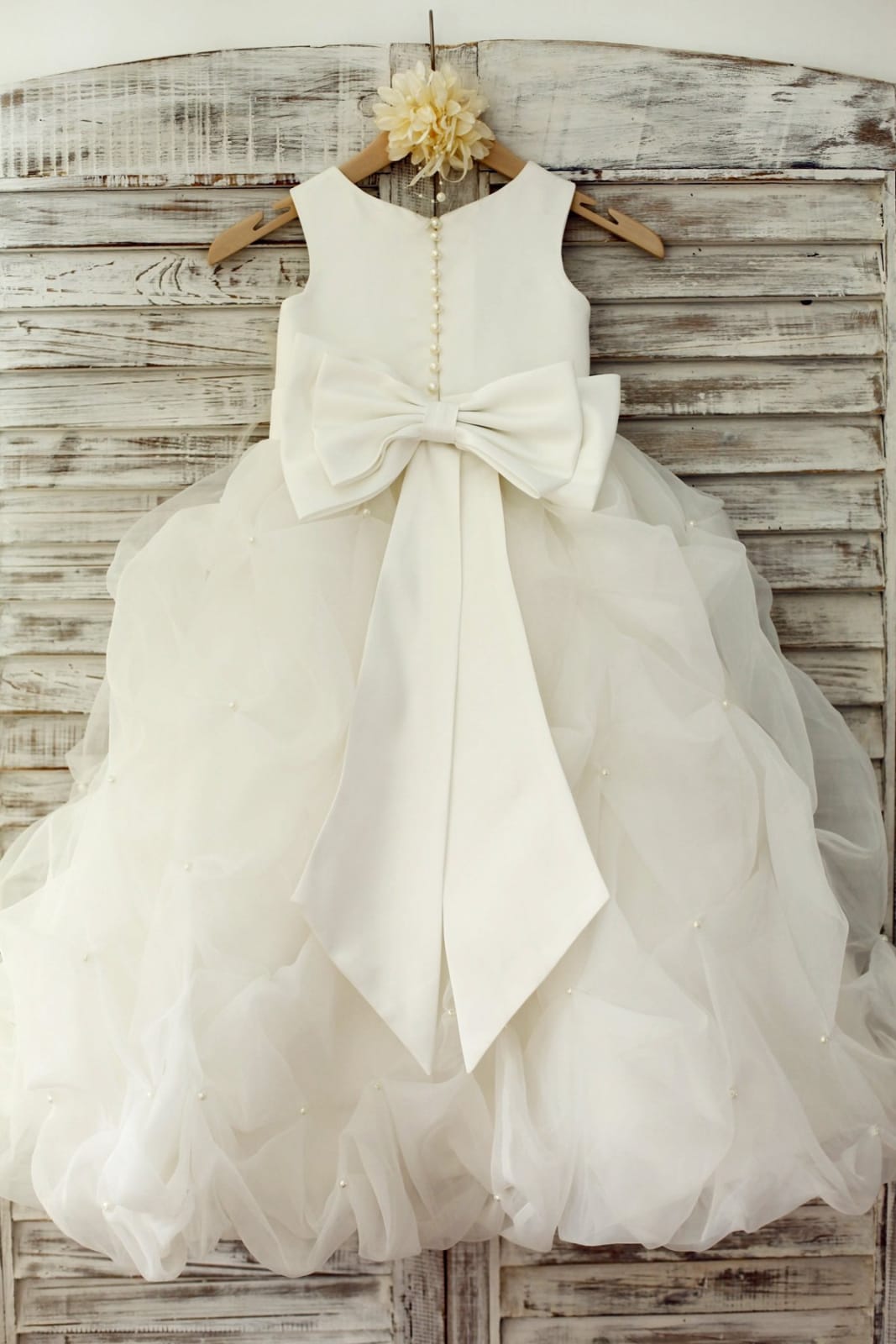 Ivory Satin Organza Ruffle Ball Gown Princess Flower Girl 