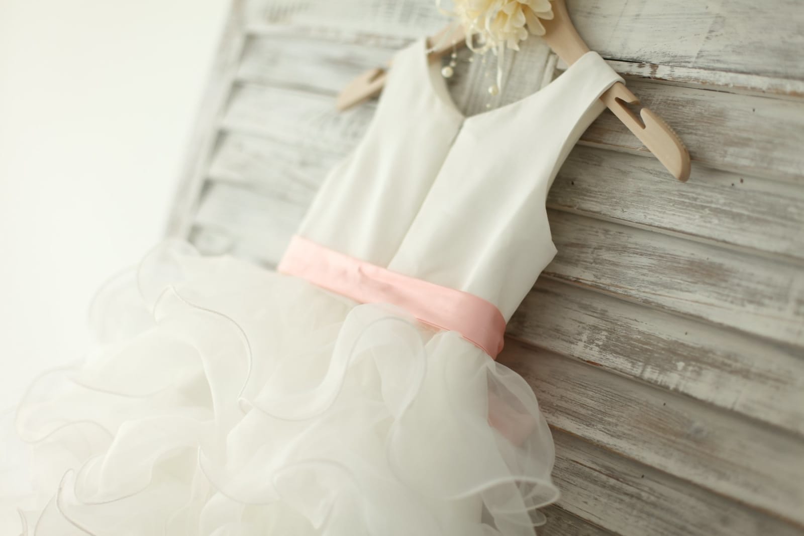 Ivory Satin Ruffle Organza Skirt TUTU Princess Flower Girl 