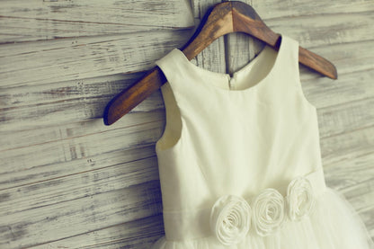 Ivory Tulle Flower Girl Dress Baby Girl Dress with Flower 