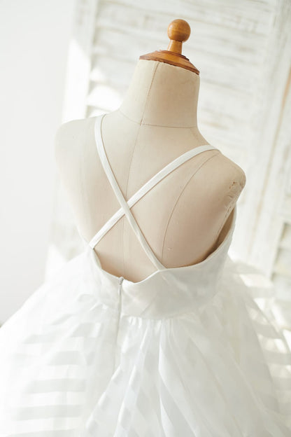 Ivory Stripe Organza Spaghetti Straps Wedding Flower Girl 