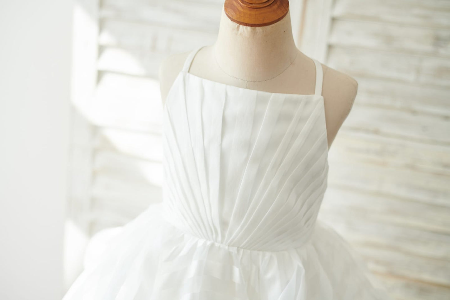 Ivory Stripe Organza Spaghetti Straps Wedding Flower Girl 