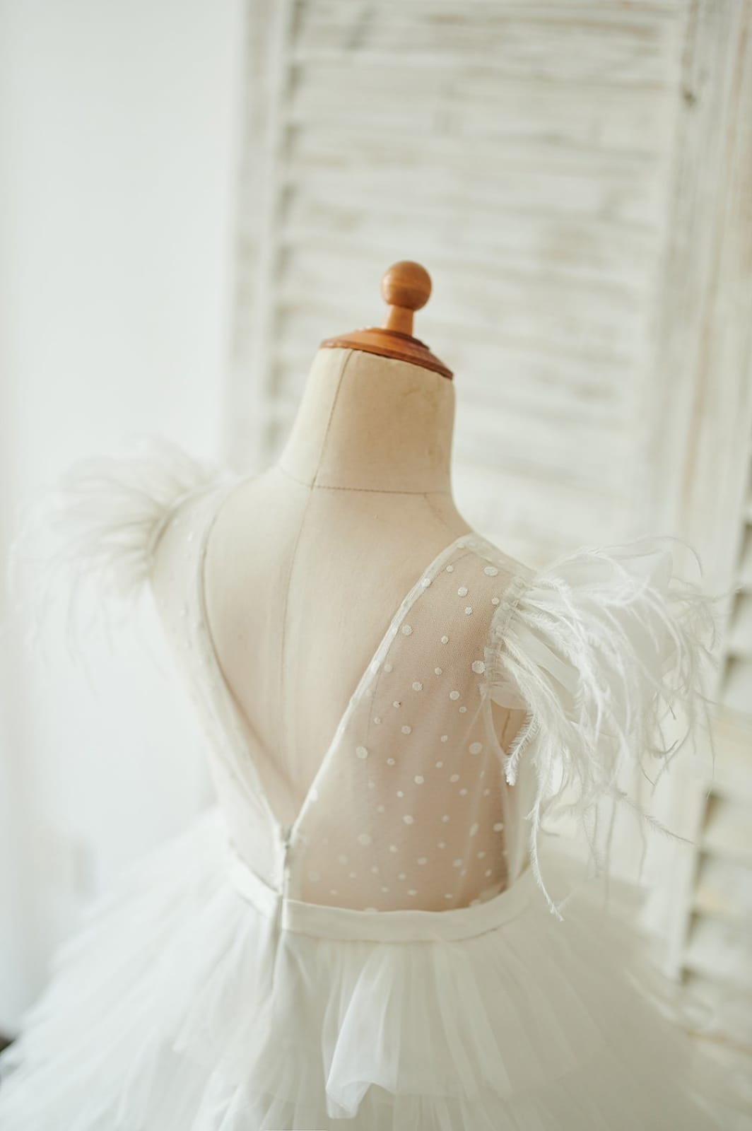 Ivory Tulle Cap Sleeves V Back Cupcake Wedding Flower Girl 