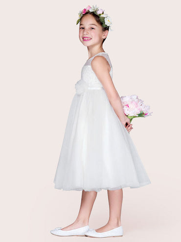 Ivory Tulle Jewel Neck Sleeveless A-Line Beaded Kids Social Party Dresses-showprettydress