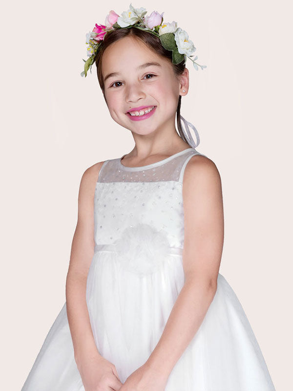 Ivory Tulle Jewel Neck Sleeveless A-Line Beaded Kids Social Party Dresses-showprettydress