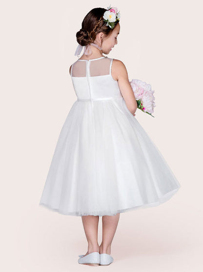 Ivory Tulle Jewel Neck Sleeveless A-Line Beaded Kids Social Party Dresses-showprettydress