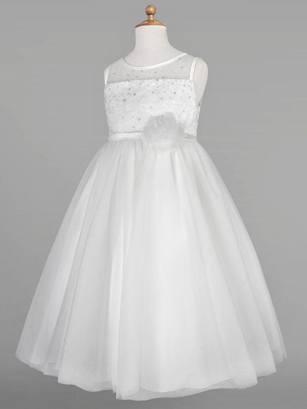 Ivory Tulle Jewel Neck Sleeveless A-Line Beaded Kids Social Party Dresses-showprettydress