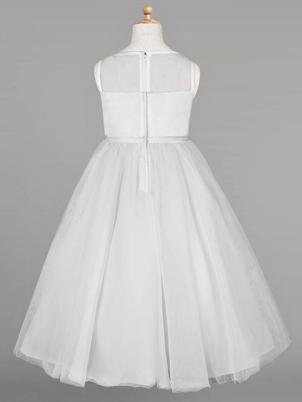 Ivory Tulle Jewel Neck Sleeveless A-Line Beaded Kids Social Party Dresses-showprettydress