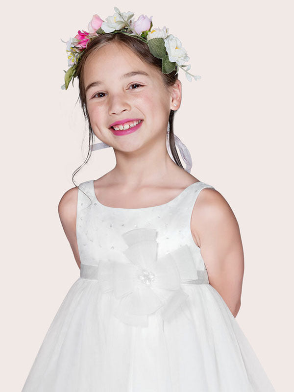 Ivory Tulle Jewel Neck Sleeveless A-Line Kids Party Dresses-showprettydress