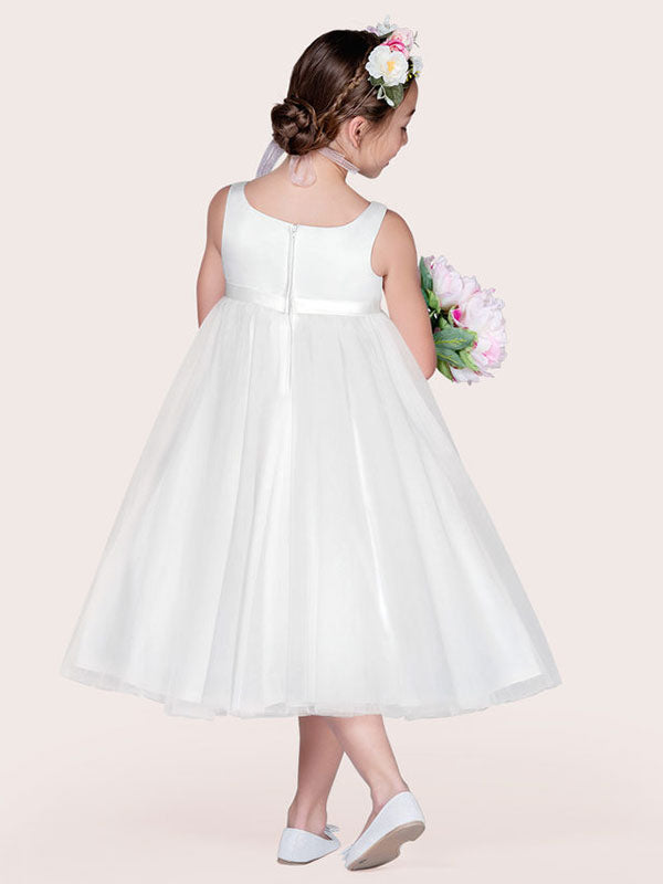 Ivory Tulle Jewel Neck Sleeveless A-Line Kids Party Dresses-showprettydress