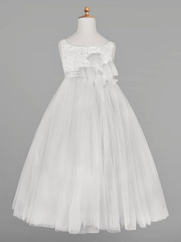 Ivory Tulle Jewel Neck Sleeveless A-Line Kids Party Dresses-showprettydress