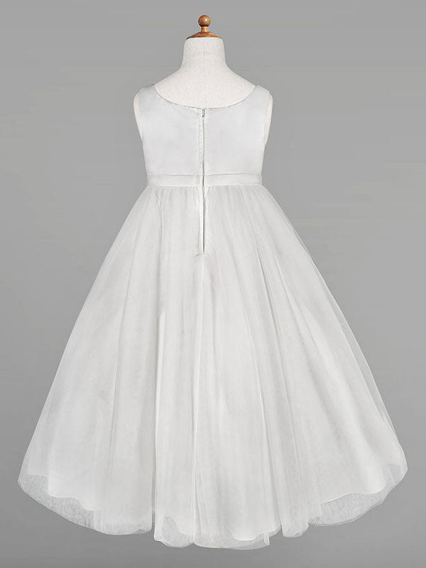 Ivory Tulle Jewel Neck Sleeveless A-Line Kids Party Dresses-showprettydress