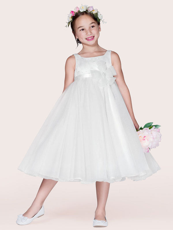 Ivory Tulle Jewel Neck Sleeveless A-Line Kids Party Dresses-showprettydress