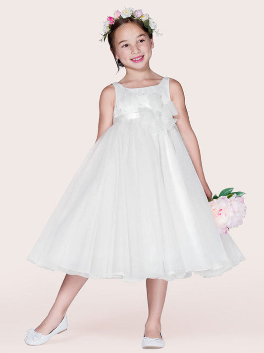 Ivory Tulle Jewel Neck Sleeveless A-Line Kids Party Dresses-showprettydress