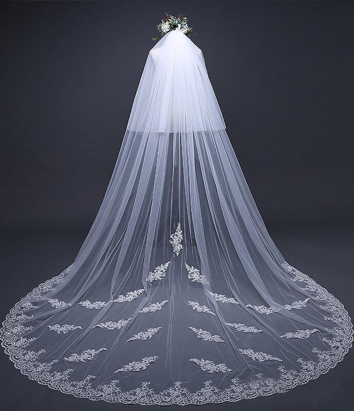 Roycebridal Ivory Tulle & Lace Cathedral Veil Blusher Veil